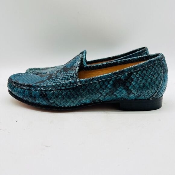 Ann Mashburn Shoes Womens 35 US 5 Blue Green Python Loafers Made in Italy - Picture 4 of 11